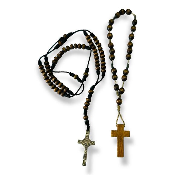 Vintage Wood Rosaries Lot of 2 | Medjugorje Catholic Prayer Beads - Picture 1 of 6